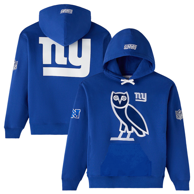 Men's New York Giants Royal OVO Scarlet Icon Team Pullover Hoodie